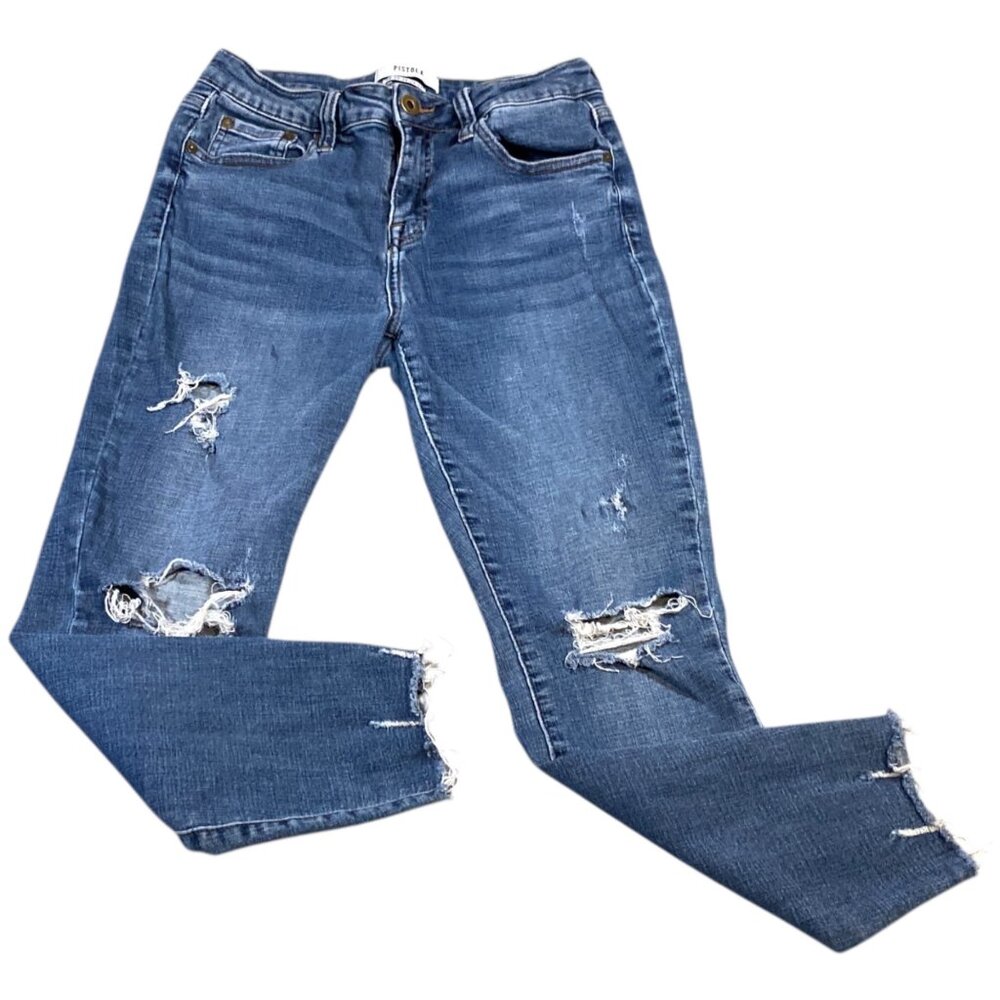 Pistola Jeans Womens 28 Blue Denim Ankle Crop Distressed Trashed Knee Y2K Roker